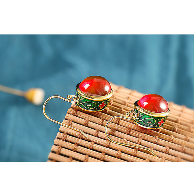 KarmaRipple's Round Red Corundum Confidence Hook Drop Dangle Earrings p9