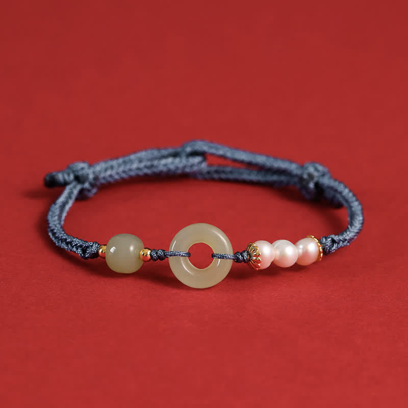 KarmaRipple's Authentic Hetian Jade Pearl Peace Buckle Fortune Bracelet p5