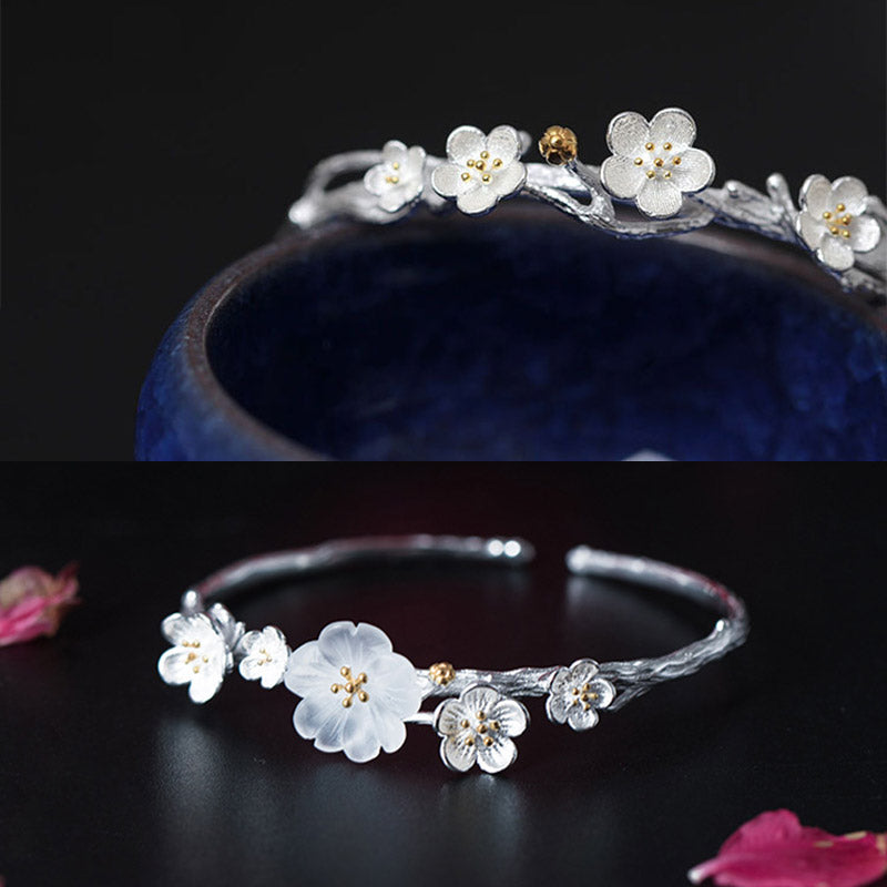 KarmaRipple's 925 Sterling Silver Plum Flower Blessing Bracelet Adjustable Bangle p14
