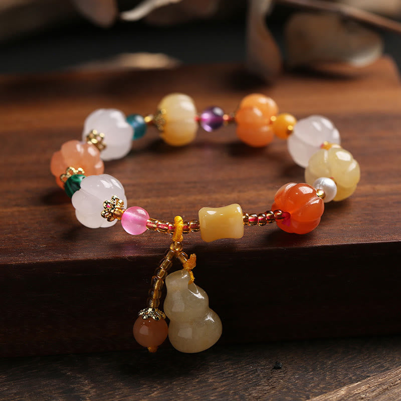 KarmaRipple's Authentic Golden Silk Jade Crystals Gourd Pixiu Pumpkin Beadwork Wealth Talisman Bracelet p3