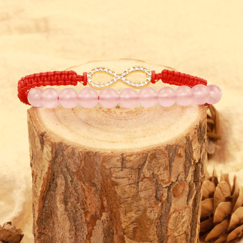 KarmaRipple's Tibetan Handmade Lotus Pink Gemstone Soothing Red String Bracelet ( p5