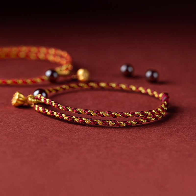 KarmaRipple's Handcrafted Red Gold Rope Lotus Peace And Joy Talisman Braid Bracelet p9