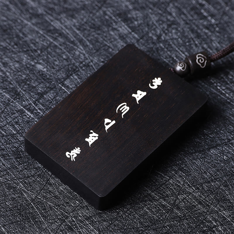 KarmaRipple's 999 Sterling Silver Small Leaf Red Sandalwood Ebony Wood Om Mani Padme Hum Inlaid Protection Pendant Necklace p16