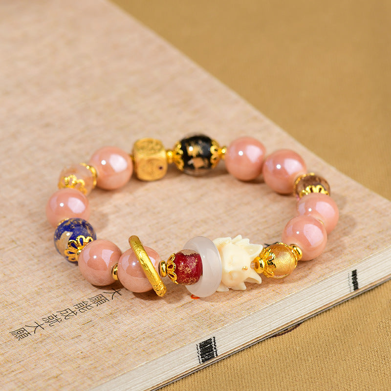KarmaRipple's Tibetan Incense Ash Liuli Glass Bead Fortune Protection Nine Tailed Fox Bracelet p2