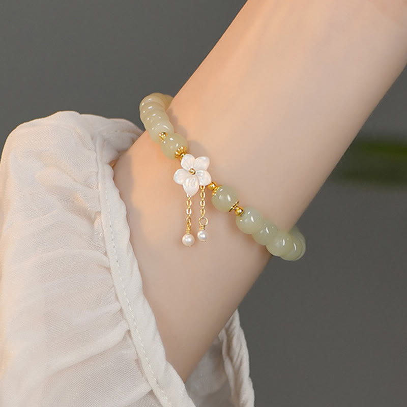KarmaRipple's 925 Sterling Silver Authentic Hetian Jade Fortune Flower Bracelet p5