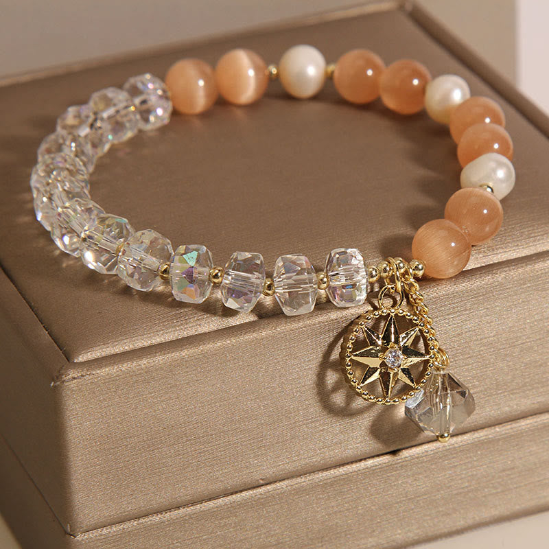 KarmaRipple's Orange Cat's Eye Ivory Gemstone Star Support Bracelet p4