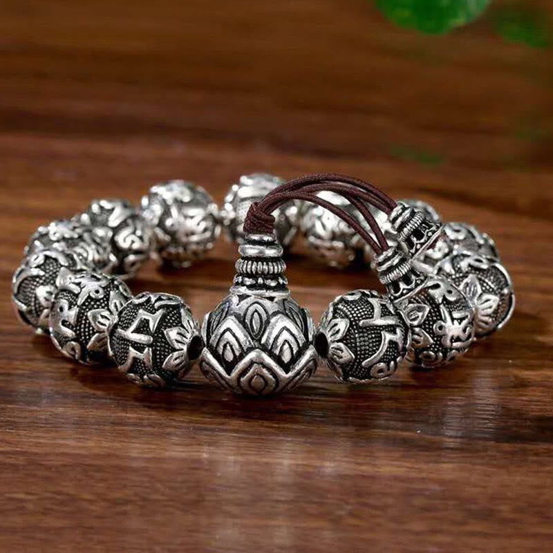 KarmaRipple's Tibetan Om Mani Padme Hum Carved Alloy Beadwork Amulet Bracelet ( p1
