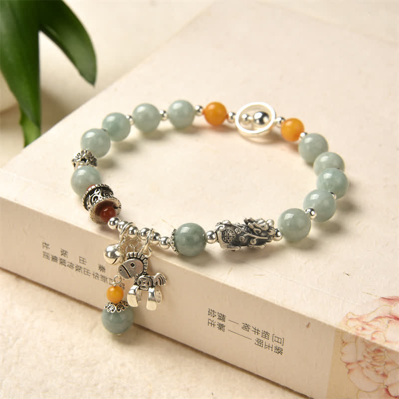 KarmaRipple's 925 Sterling Silver Authentic Jade Amber PiXiu Pony Success Bracelet p1