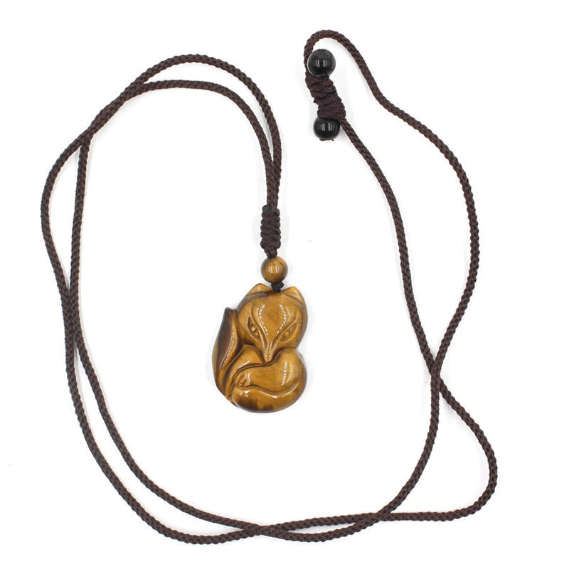 KarmaRipple's Authentic Black Obsidian Tiger Eye Ice Obsidian Fox Necklace Amulet Pendant p13