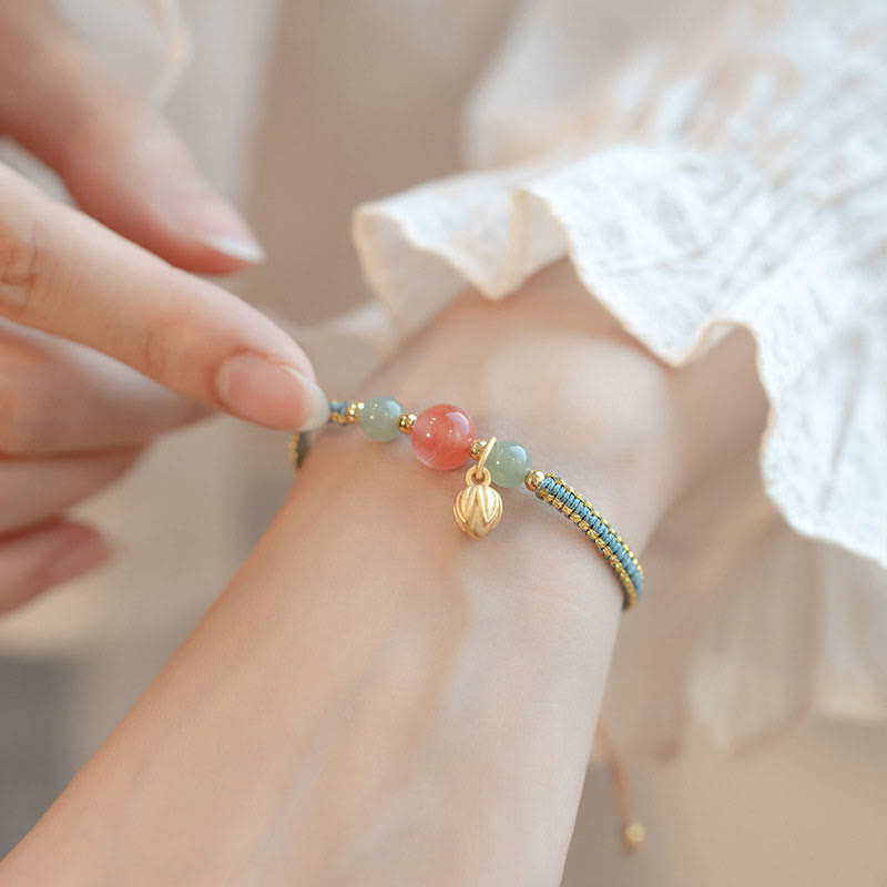 KarmaRipple's Red Agate Jade Lotus Confidence Calm String Bracelet p5