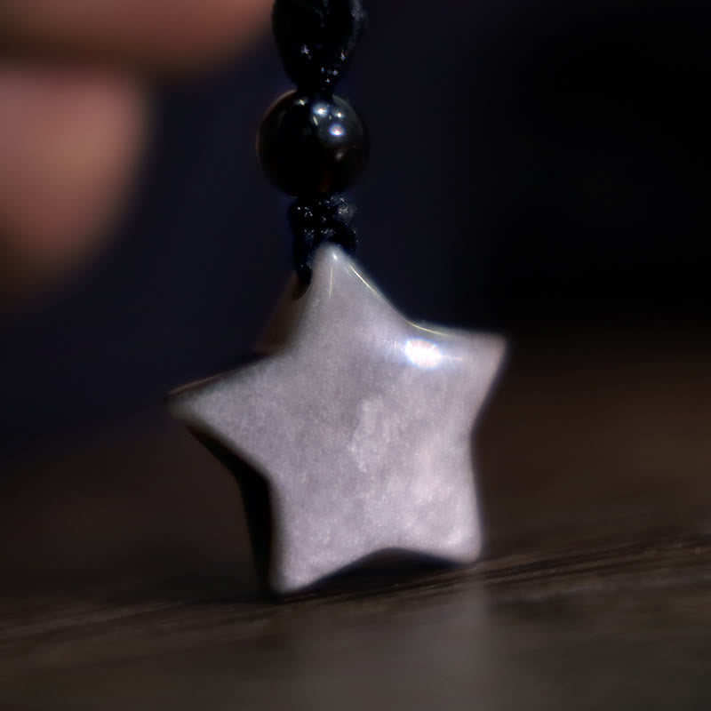 KarmaRipple's Authentic Silver Sheen Obsidian Star Crescent Moon Protection Pendant Necklace p4