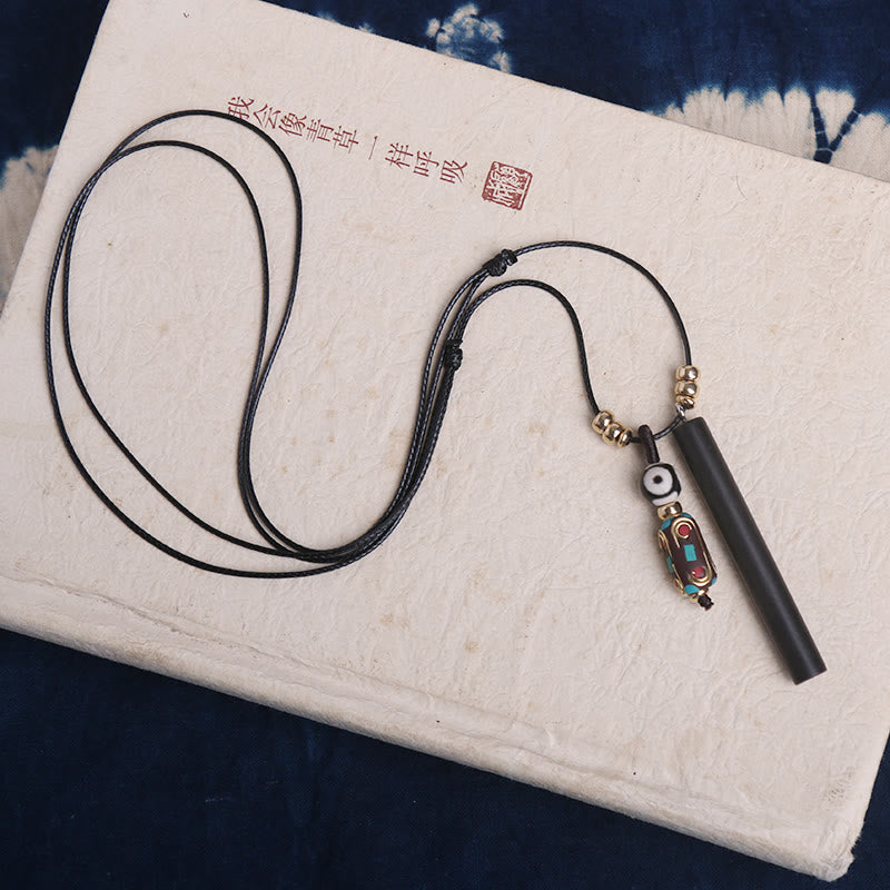 KarmaRipple's Tibetan Ebony Wood Dzi Bead Peace Calm Pendant Necklace p4
