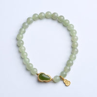 KarmaRipple's 925 Sterling Silver Plated Gold Authentic Hetian Jade Bead Gourd Lotus Bamboo Fu Character Fortune Bracelet