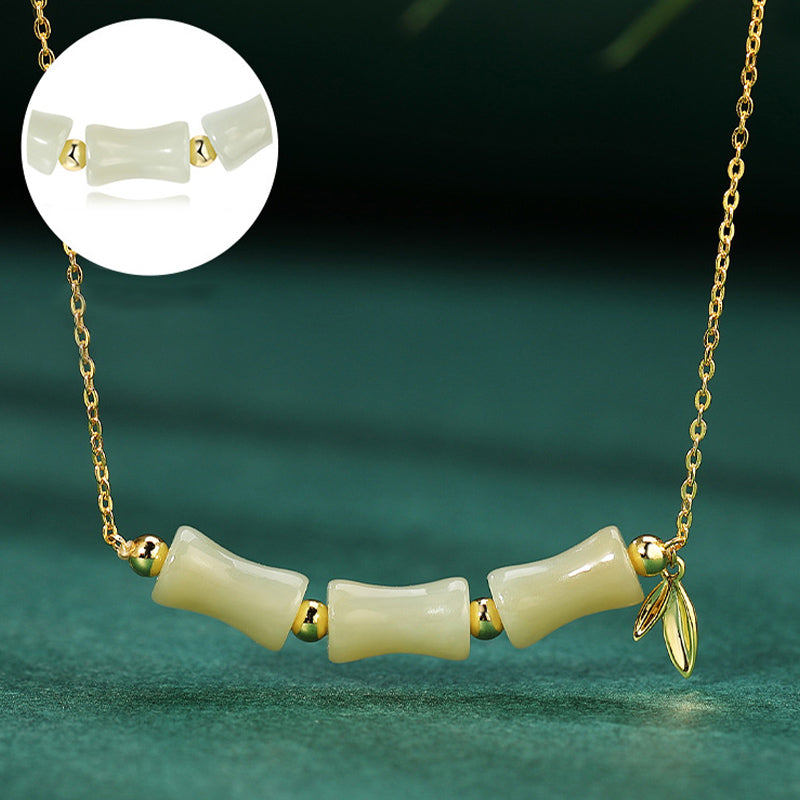 KarmaRipple's 925 Sterling Silver Hetian Jade Bamboo Fu Character Prosperity Pendant Necklace Bracelet p5