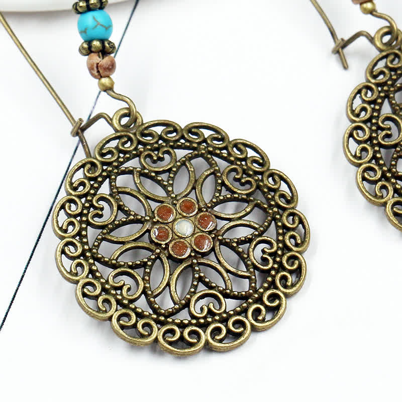 KarmaRipple's Round Flower Design Fortune Dangle Drop Earrings p7