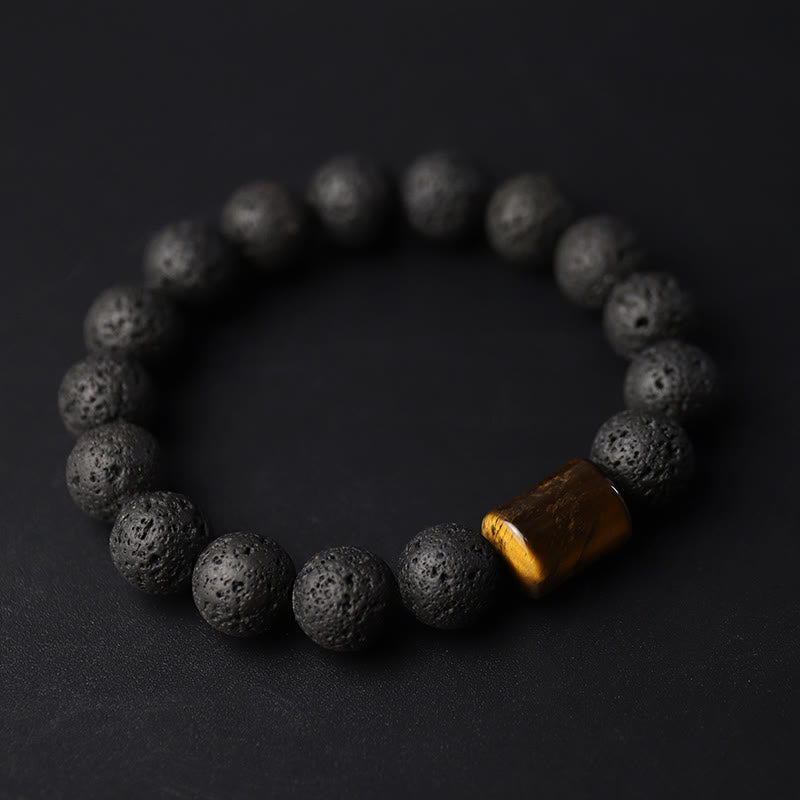 KarmaRipple's Lava Rock Ebony Wood Tiger Eye Support Balancing Bracelet p20