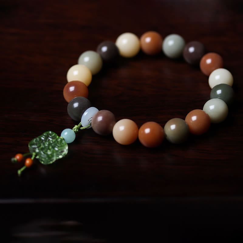 KarmaRipple's Authentic Multicolored Gradient Bodhi Seed Liuli Glass Talisman Peace Bracelet p17
