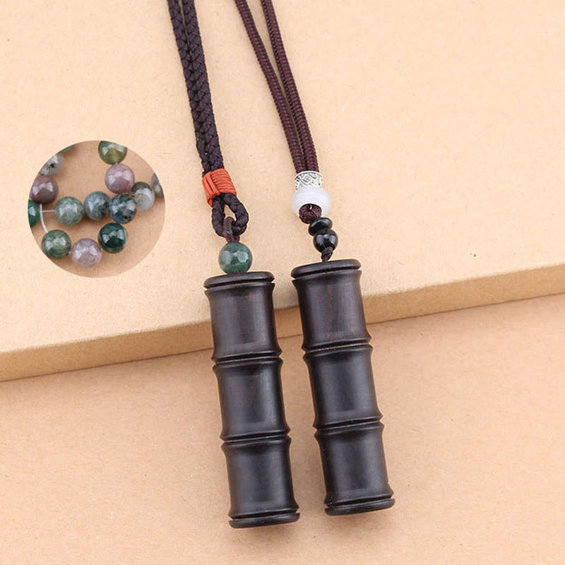 KarmaRipple's Ebony Wood Bamboo Pattern Ghau Prayer Box Peace Pendant Necklace p13
