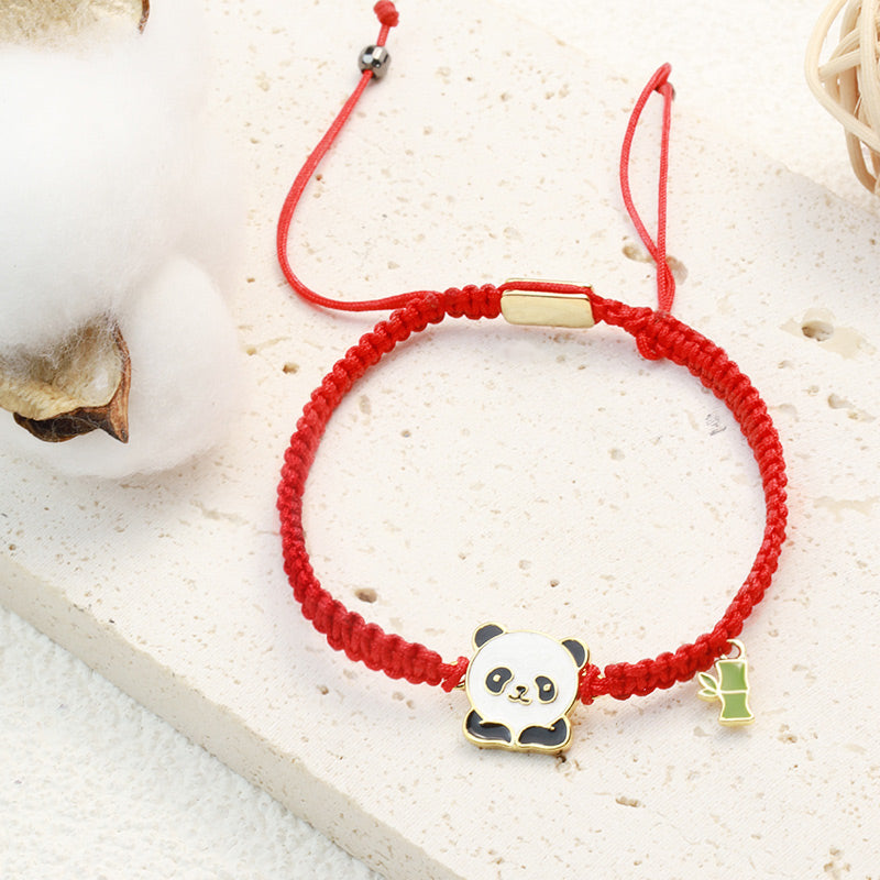 KarmaRipple's Tibetan Handmade Panda Bamboo Fortunate Red String Bracelet ( p2
