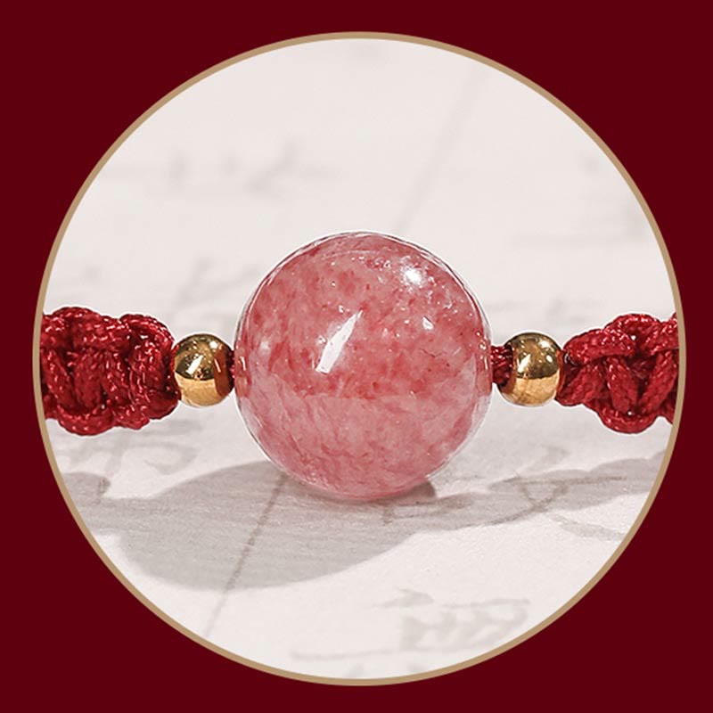KarmaRipple's Authentic Strawberry Quartz Gemstone Love Red String Weave Bracelet Anklet ( p14