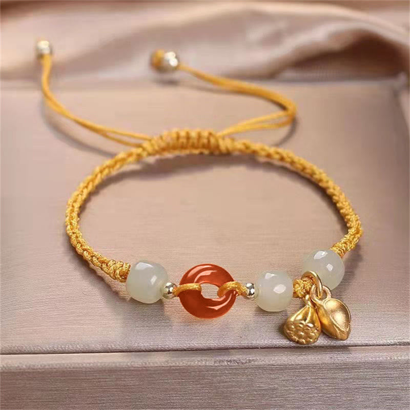 KarmaRipple's Red Agate Peace Buckle Jade Lotus Balancing Woven Bracelet p11