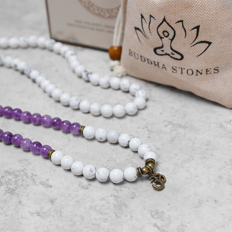 KarmaRipple's 108 Mala Beadwork Amethyst Ivory Turquoise OM Balancing Meditation Energy Bracelet p8