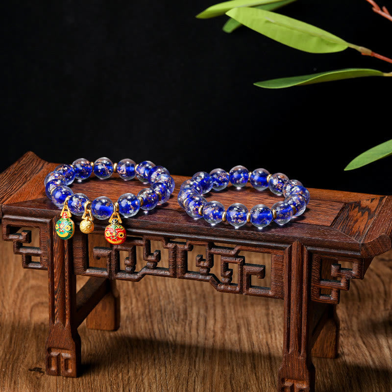 KarmaRipple's Gold Swallowing Beast Family Talisman Luminous Fluorescent Liuli Glass Bead Success Bracelet p30