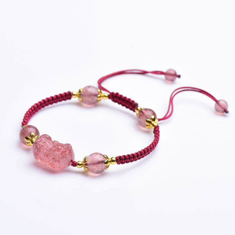 KarmaRipple's Authentic Strawberry Gemstone Pixiu Talisman Fortunate Red String Bracelet p4
