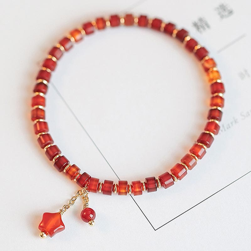 KarmaRipple's Authentic Red Agate Endless Weave Four Leaf Clover Star Confidence String Bracelet p17