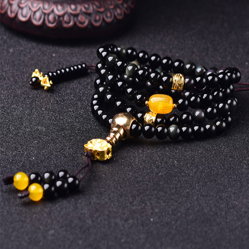 KarmaRipple's 108 Beadwork Authentic Black Obsidian Lotus Fulfilment Mala Bracelet p4