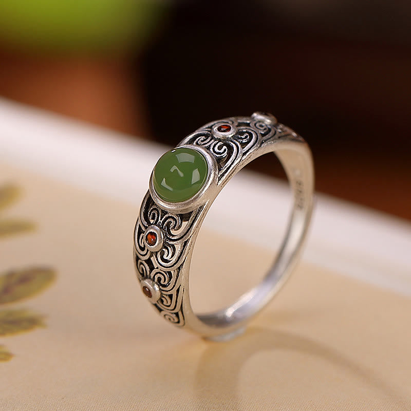 KarmaRipple's 925 Sterling Silver Hetian Cyan Jade Balance Adjustable Ring p1