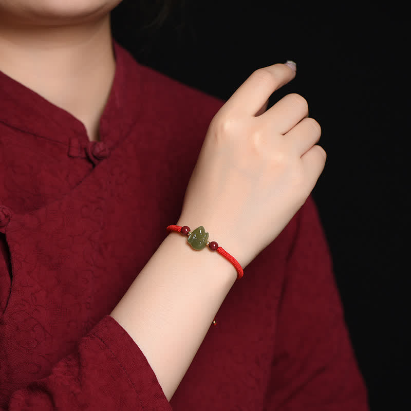 KarmaRipple's Year of the Rabbit Hetian Jade Bunny Cinnabar Beaded Abundance String Bracelet p4