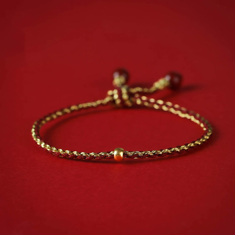KarmaRipple's Handmade 925 Sterling Silver Lotus Cinnabar Gold Bead Blessing Braid Bracelet p5