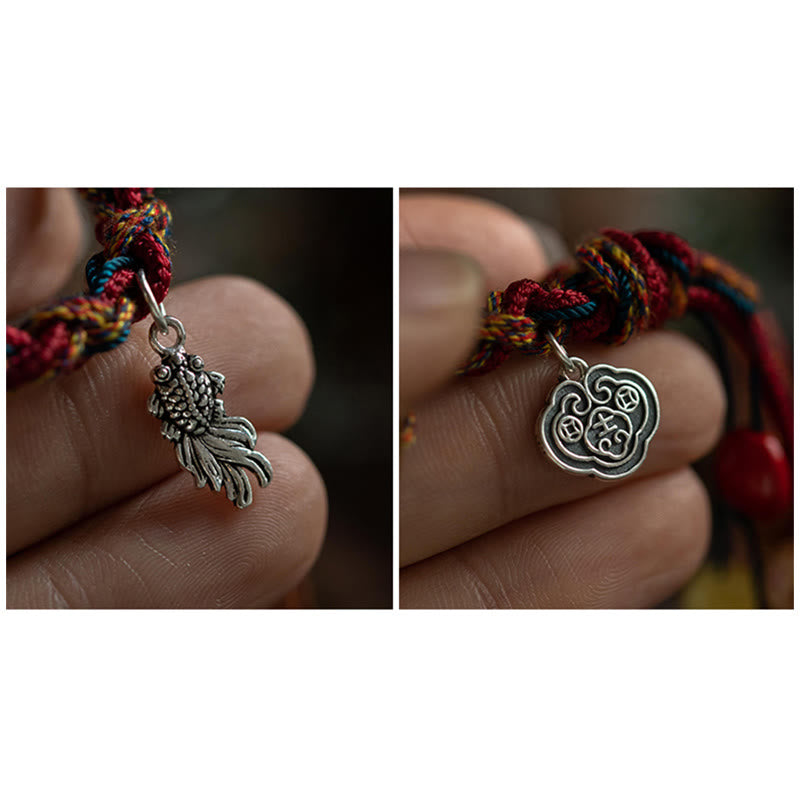 KarmaRipple's Tibetan Handmade Colorful Thread 925 Sterling Silver Koi Fish Protection Strength String Bracelet p12