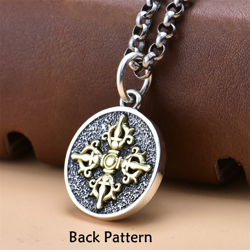 KarmaRipple's 925 Sterling Silver Green Tara Double Dorje Vajra Protection Pendant Necklace p4