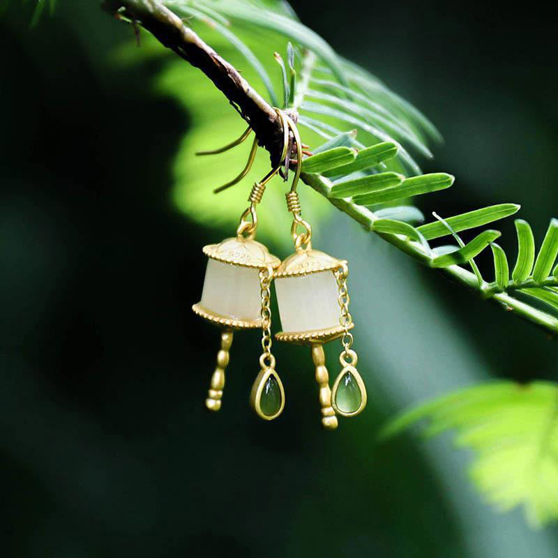 KarmaRipple's 925 Sterling Silver Jade Prayer Wheel Fortune Drop Earrings p5