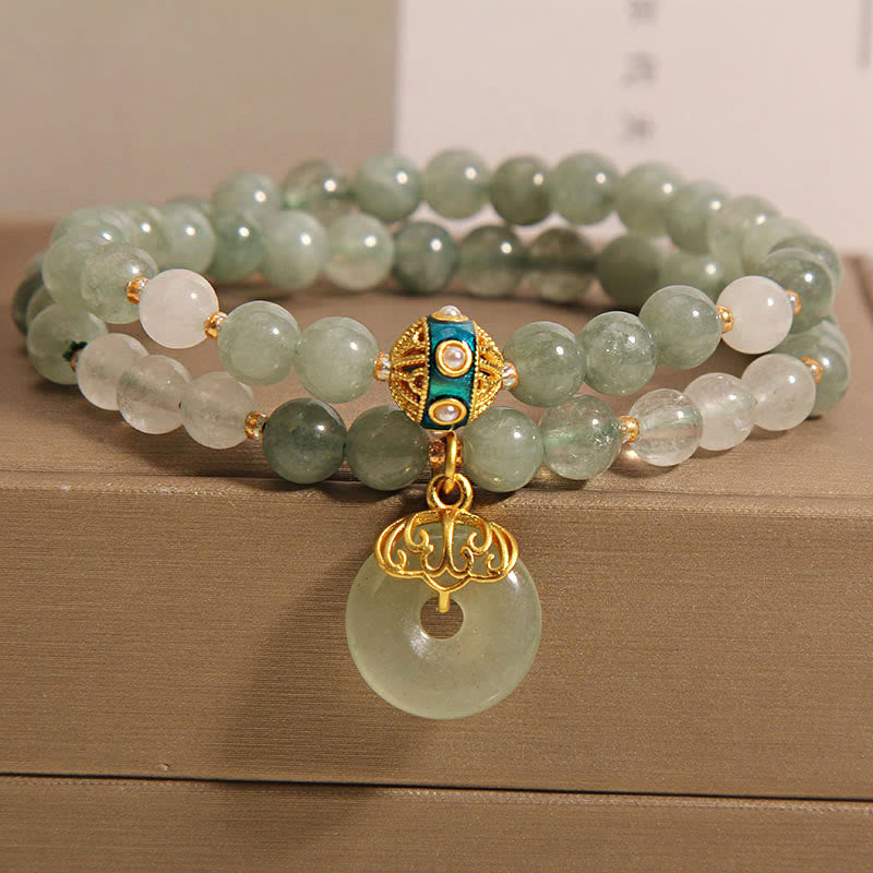 KarmaRipple's Green Aventurine Peace Buckle Talisman Fortune Double Wrap Bracelet p1