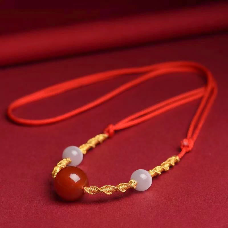 KarmaRipple's Authentic Red Agate Cat Eye Calm Woven String Bracelet Pendant Necklace p21
