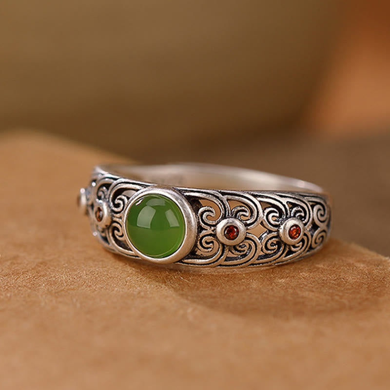 KarmaRipple's 925 Sterling Silver Hetian Cyan Jade Balance Adjustable Ring p7