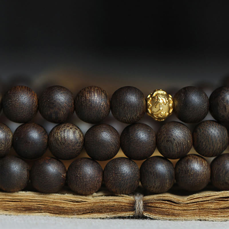 KarmaRipple's 108 Mala Beadwork 999 Pure Gold Beadwork Rare Brunei Agarwood Peace Strength Bracelet p16