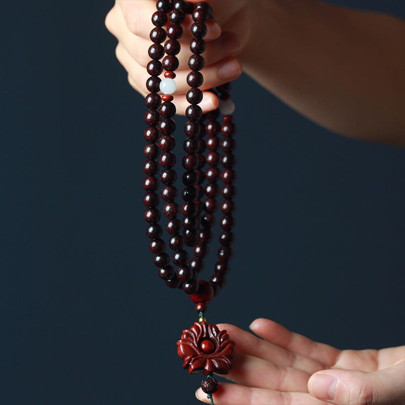 KarmaRipple's Tibetan Small Leaf Red Sandalwood Lotus Mala Balance Bracelet p2