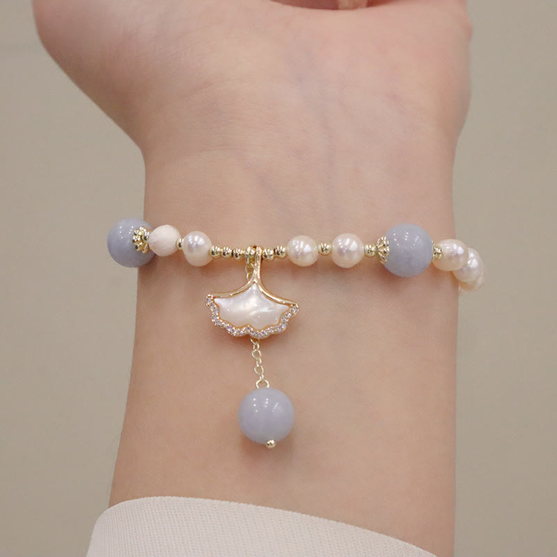 KarmaRipple's Authentic Aquamarine Pearl Balancing Ginkgo Leaf Butterfly Talisman Bracelet p7