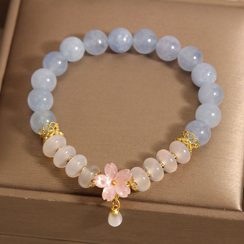 KarmaRipple's Aquamarine Ivory Agate Pearl Abacus Beadwork Flower Balancing Bracelet p2