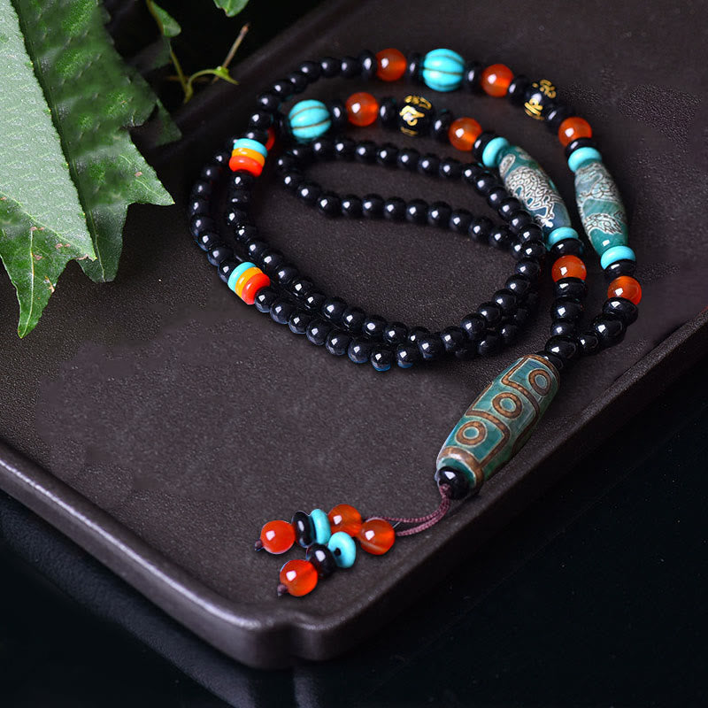 KarmaRipple's Tibetan Nine-Eye Dzi Bead Dragon Pattern Om Mani Padme Hum Protection Pendant Necklace p3