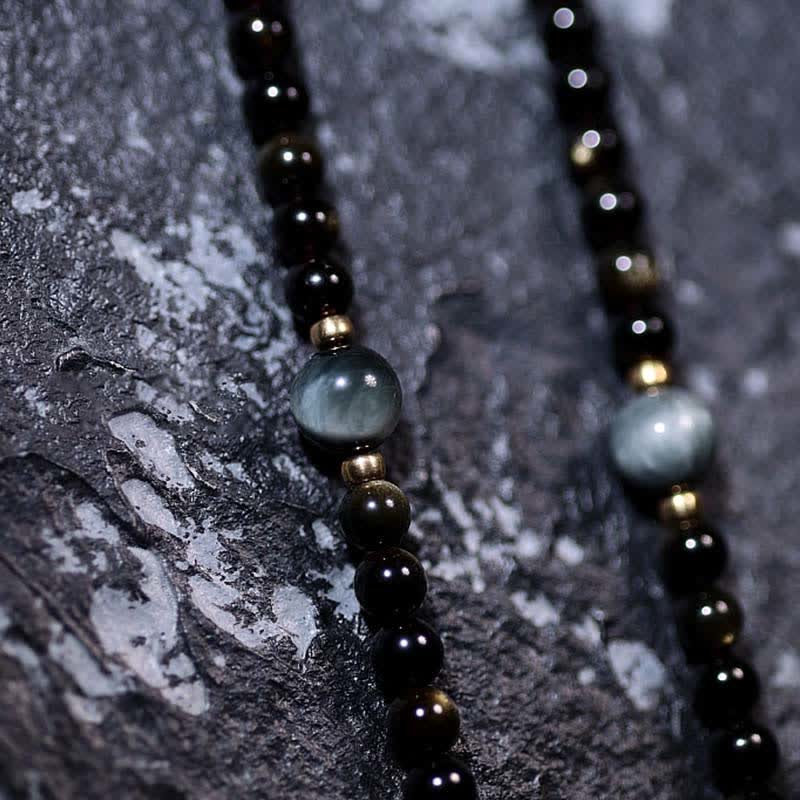 KarmaRipple's 108 Mala Beadwork Gold Sheen Obsidian Tiger Eye Eagle's Eye Stone Wealth Bracelet p10