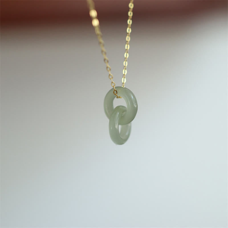 KarmaRipple's 925 Sterling Silver Authentic Double Peace Buckle Hetain Jade Fortune Pendant Necklace p7