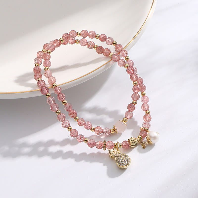 KarmaRipple's Strawberry Quartz Money Bag Positive Talisman Double Wrap Bracelet p2