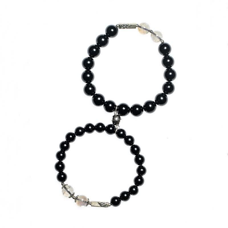 KarmaRipple's 925 Sterling Silver Obsidian Moonstone Strength Pair Bracelet p19