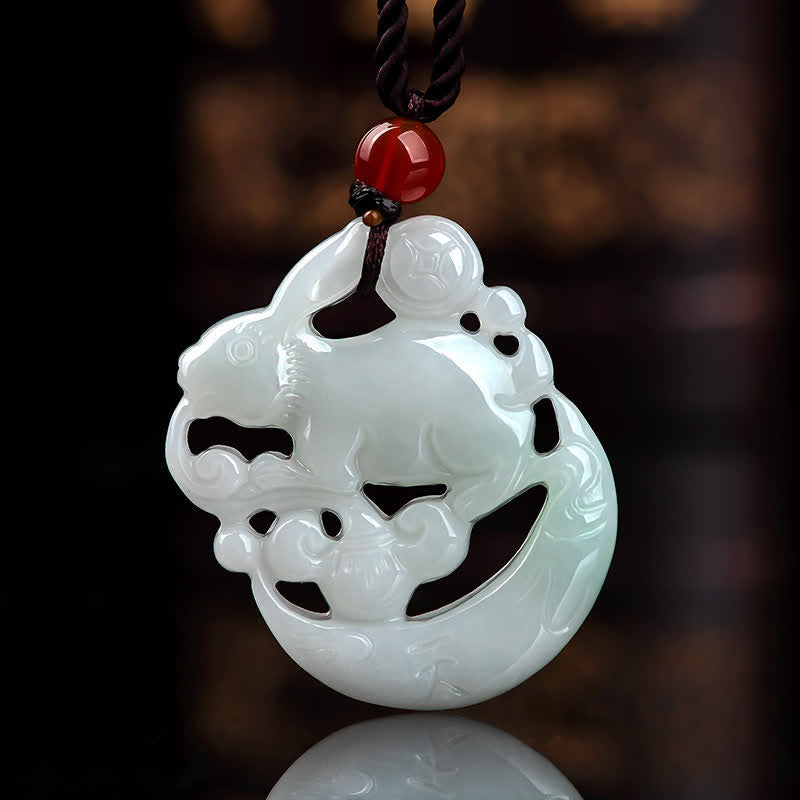 KarmaRipple's Year of the Rabbit Ivory Jade Crescent Moon Protection Pendant Necklace p2