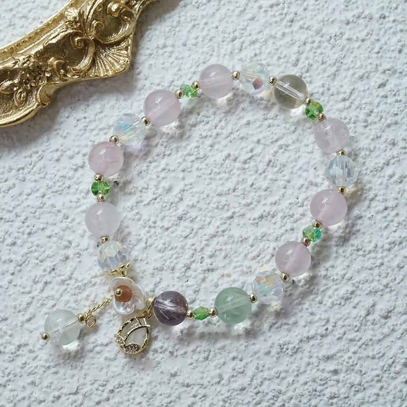 KarmaRipple's Strawberry Quartz Rutilated Quartz Fluorite Flower Balancing Bracelet p35